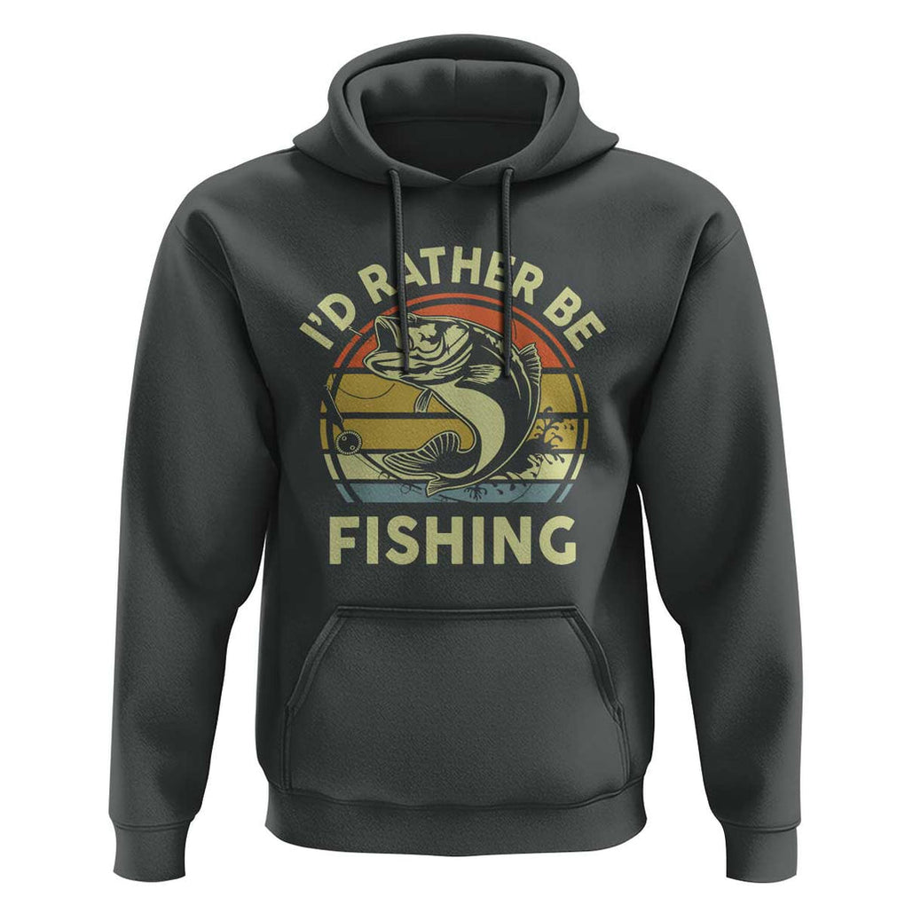 Funny Bass Fishing Hoodie I'd Rather Be Fishing Retro Vintage TS02 Dark Heather Print Your Wear