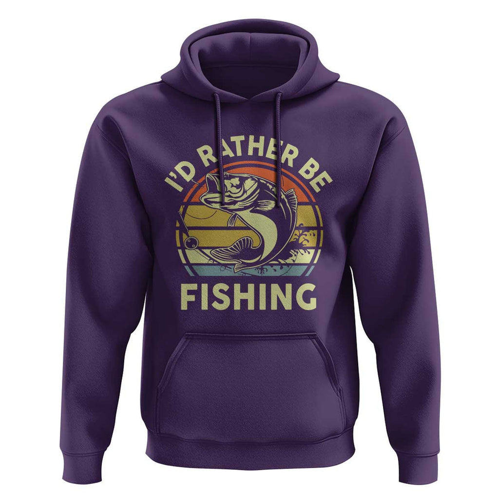 Funny Bass Fishing Hoodie I'd Rather Be Fishing Retro Vintage TS02 Purple Print Your Wear