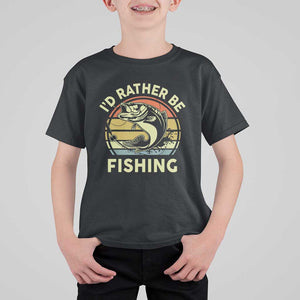 Funny Bass Fishing T Shirt For Kid I'd Rather Be Fishing Retro Vintage TS02 Black Print Your Wear