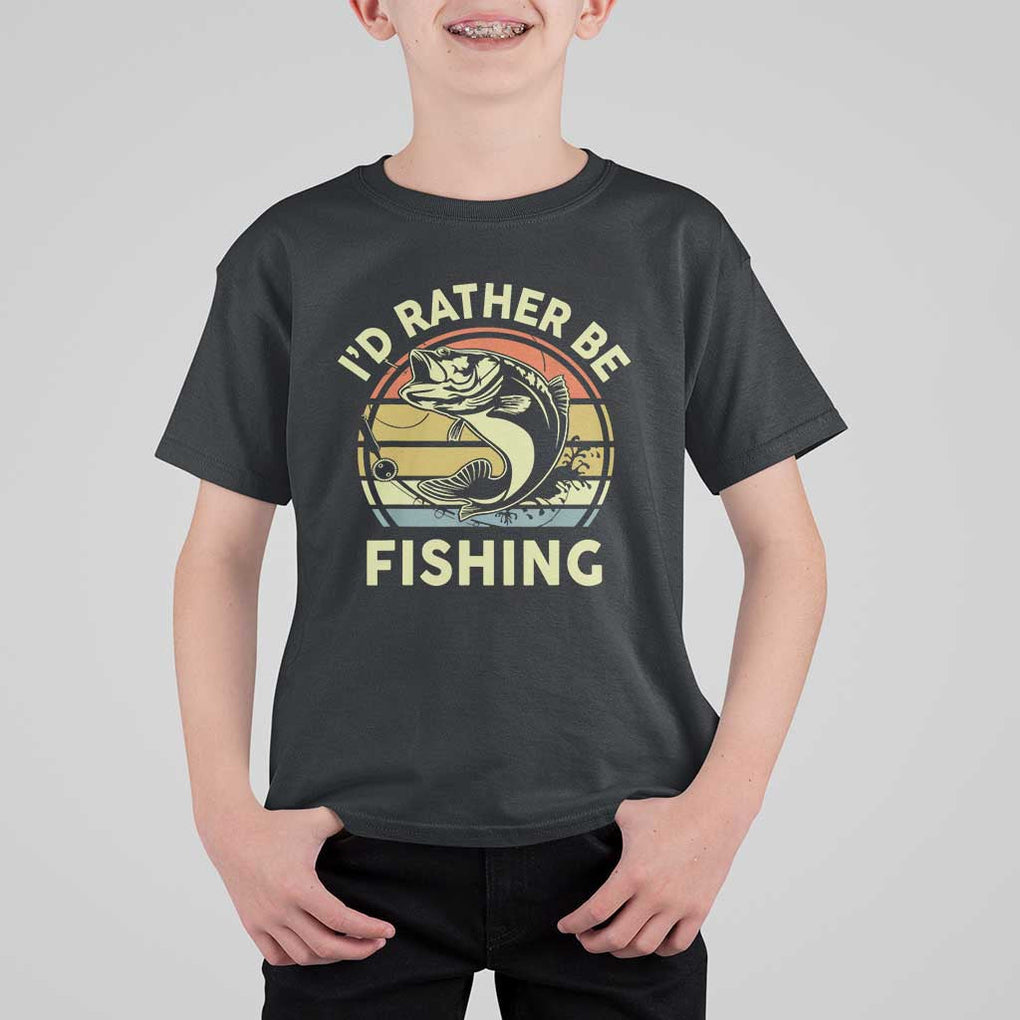 Funny Bass Fishing T Shirt For Kid I'd Rather Be Fishing Retro Vintage TS02 Black Print Your Wear