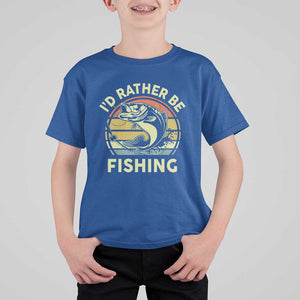 Funny Bass Fishing T Shirt For Kid I'd Rather Be Fishing Retro Vintage TS02 Royal Blue Print Your Wear