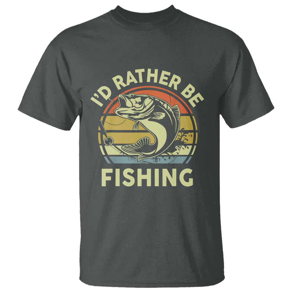 Funny Bass Fishing T Shirt I'd Rather Be Fishing Retro Vintage TS02 Dark Heather Print Your Wear