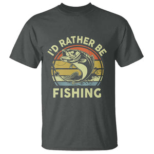Funny Bass Fishing T Shirt I'd Rather Be Fishing Retro Vintage TS02 Dark Heather Print Your Wear