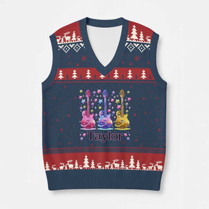 Taylor Name V-Neck Knit Sweater Vest Retro Groovy 70s 80s TS02 Navy Red Print Your Wear