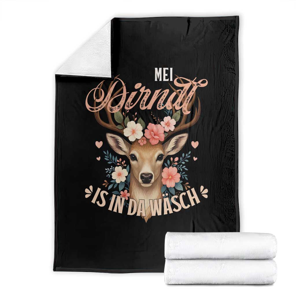 Funny Oktoberfest Deer Throw Blanket Mei Dirndl Is In Da Wasch German Bavarian Costume TS02 Black Print Your Wear
