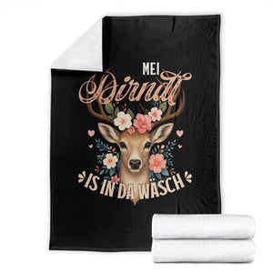 Funny Oktoberfest Deer Throw Blanket Mei Dirndl Is In Da Wasch German Bavarian Costume TS02 Black Print Your Wear
