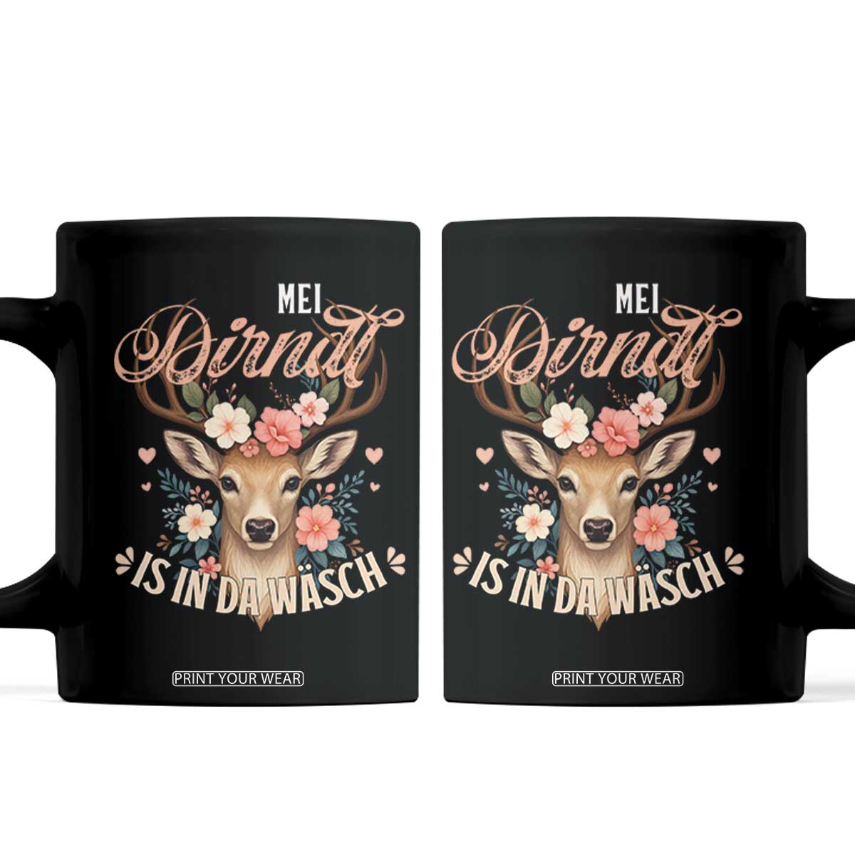 Funny Oktoberfest Deer Coffee Mug Mei Dirndl Is In Da Wasch German Bavarian Costume TS02 Black Print Your Wear