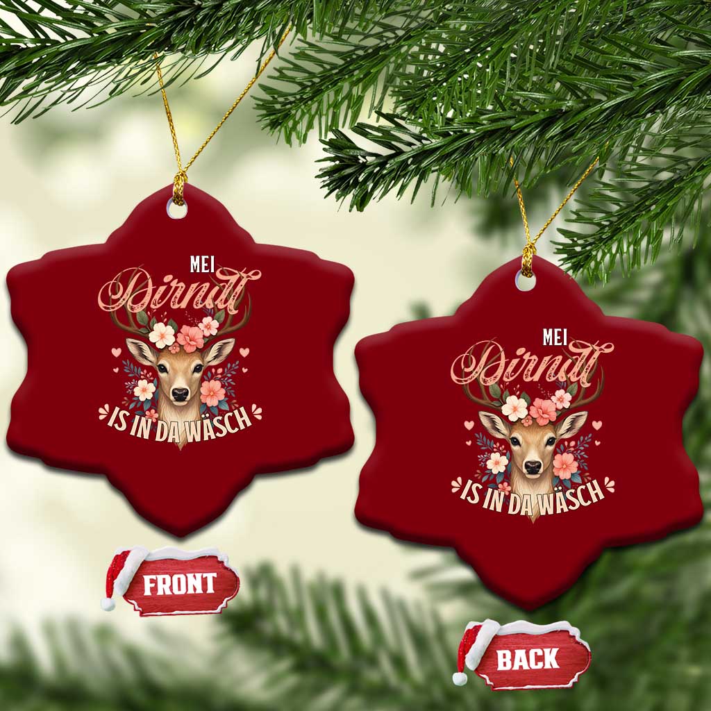 Funny Oktoberfest Deer Ceramic Ornament Mei Dirndl Is In Da Wasch German Bavarian Costume TS02 Print Your Wear
