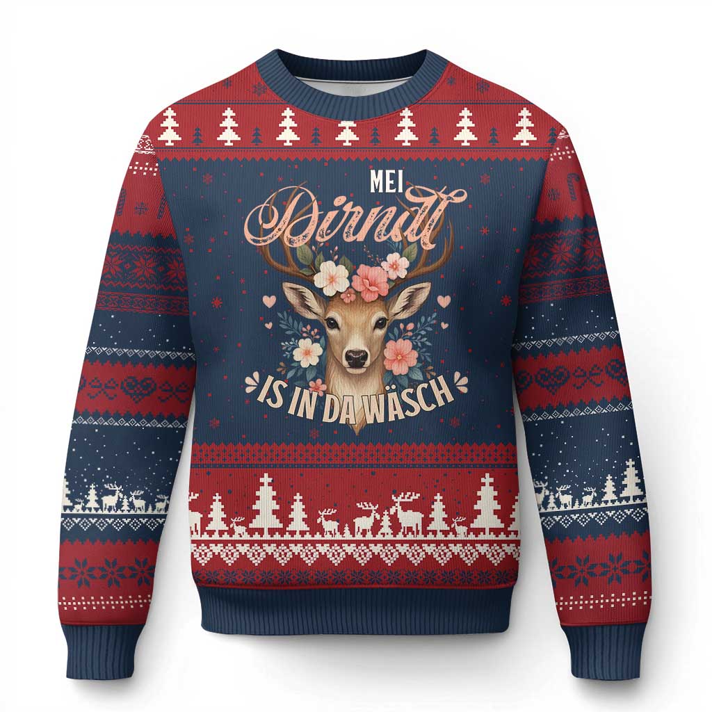 Funny Oktoberfest Deer Ugly Christmas Sweater Mei Dirndl Is In Da Wasch German Bavarian Costume TS02 Navy Red Print Your Wear