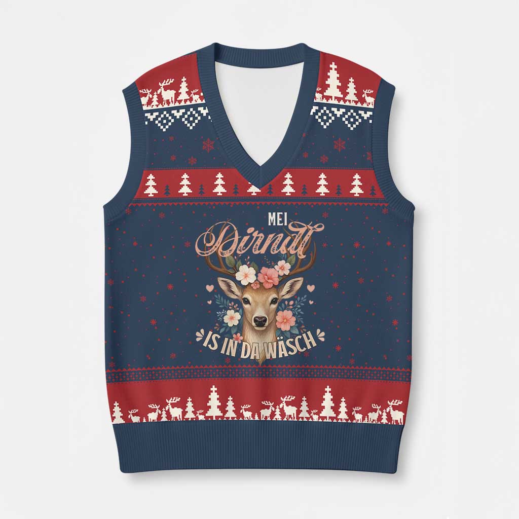 Funny Oktoberfest Deer V-Neck Knit Sweater Vest Mei Dirndl Is In Da Wasch German Bavarian Costume TS02 Navy Red Print Your Wear