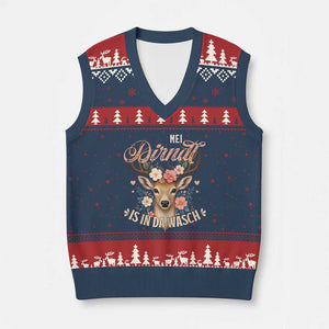 Funny Oktoberfest Deer V-Neck Knit Sweater Vest Mei Dirndl Is In Da Wasch German Bavarian Costume TS02 Navy Red Print Your Wear