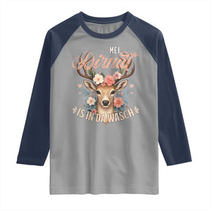Funny Oktoberfest Deer Raglan Shirt Mei Dirndl Is In Da Wasch German Bavarian Costume TS02 Sport Gray Navy Print Your Wear