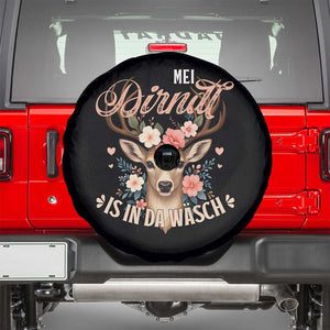 Funny Oktoberfest Deer Spare Tire Cover Mei Dirndl Is In Da Wasch German Bavarian Costume TS02 Black Print Your Wear