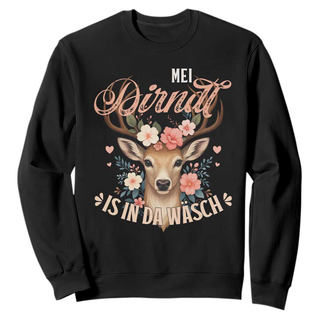 Funny Oktoberfest Deer Sweatshirt Mei Dirndl Is In Da Wasch German Bavarian Costume TS02 Black Print Your Wear