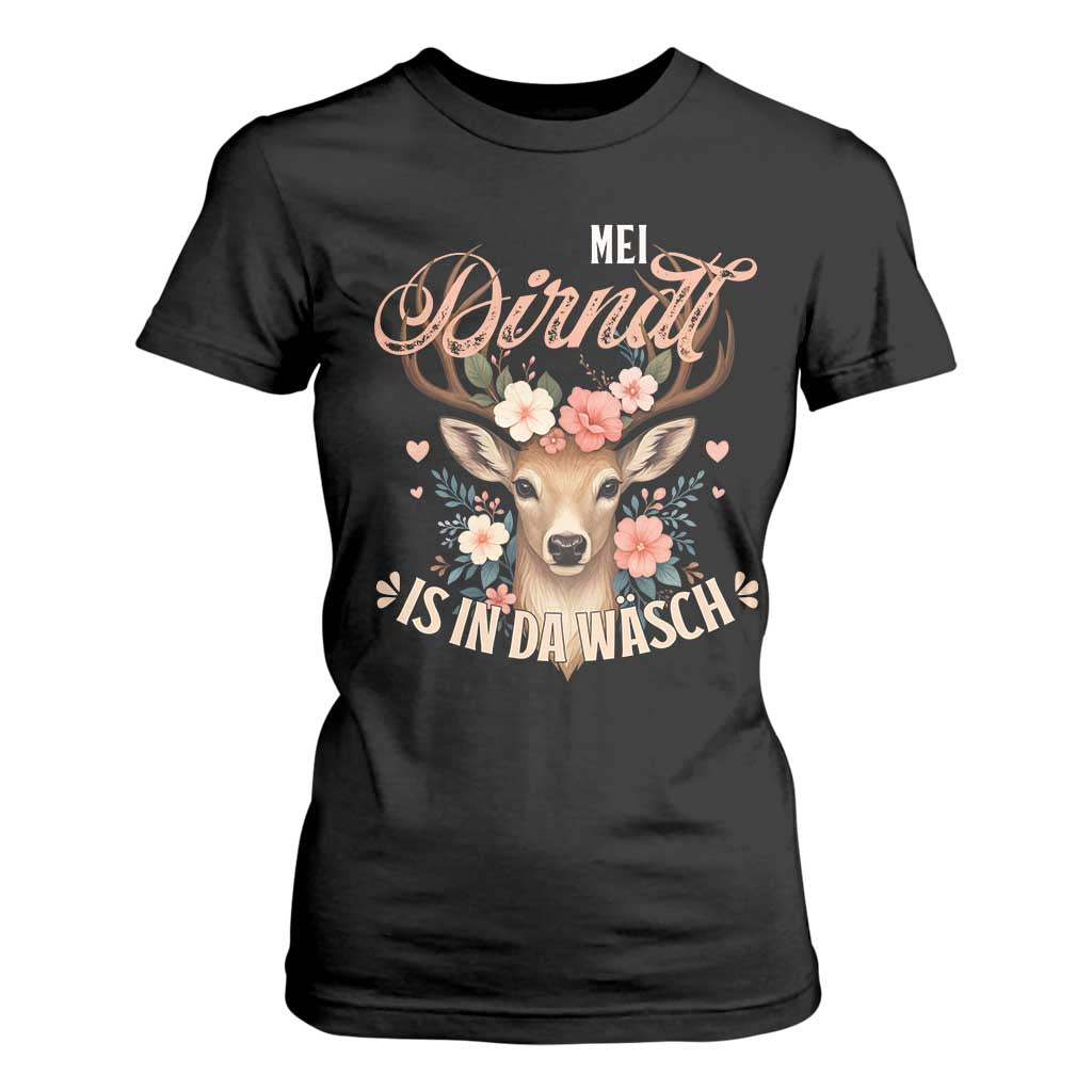 Funny Oktoberfest Deer T Shirt For Women Mei Dirndl Is In Da Wasch German Bavarian Costume TS02 Black Print Your Wear