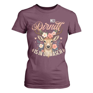 Funny Oktoberfest Deer T Shirt For Women Mei Dirndl Is In Da Wasch German Bavarian Costume TS02 Maroon Print Your Wear