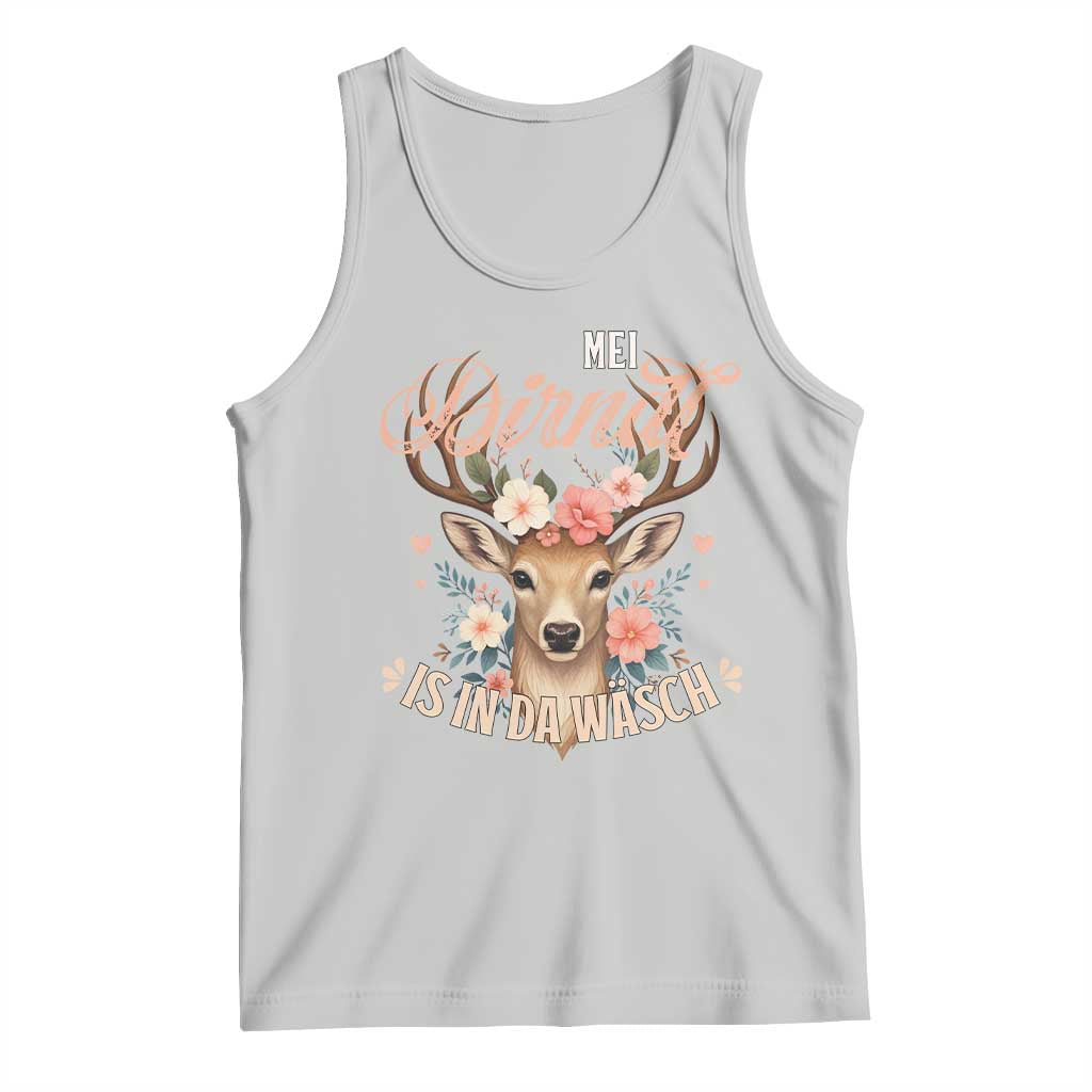 Funny Oktoberfest Deer Tank Top Mei Dirndl Is In Da Wasch German Bavarian Costume TS02 Ash Print Your Wear
