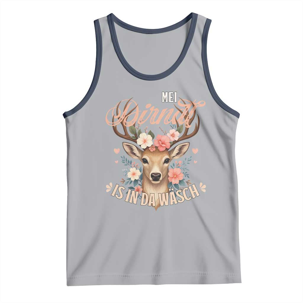 Funny Oktoberfest Deer Tank Top Mei Dirndl Is In Da Wasch German Bavarian Costume TS02 Athletic Heather Navy Print Your Wear