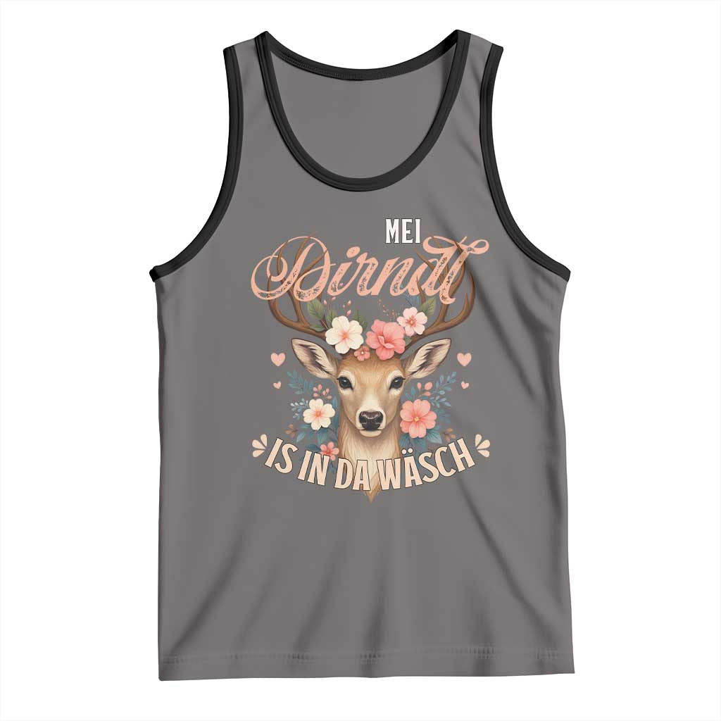 Funny Oktoberfest Deer Tank Top Mei Dirndl Is In Da Wasch German Bavarian Costume TS02 Deep Heather Black Print Your Wear