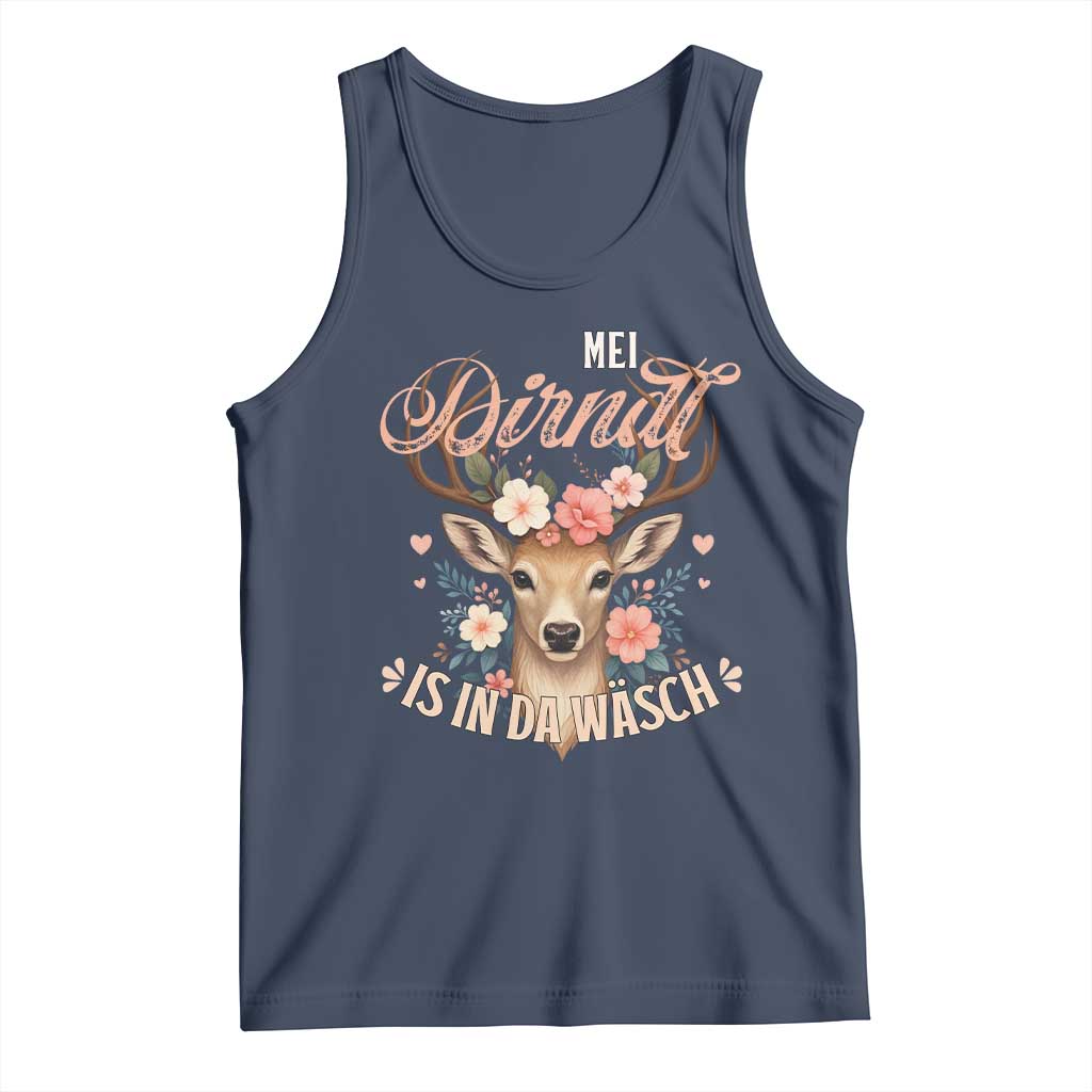 Funny Oktoberfest Deer Tank Top Mei Dirndl Is In Da Wasch German Bavarian Costume TS02 Navy Print Your Wear