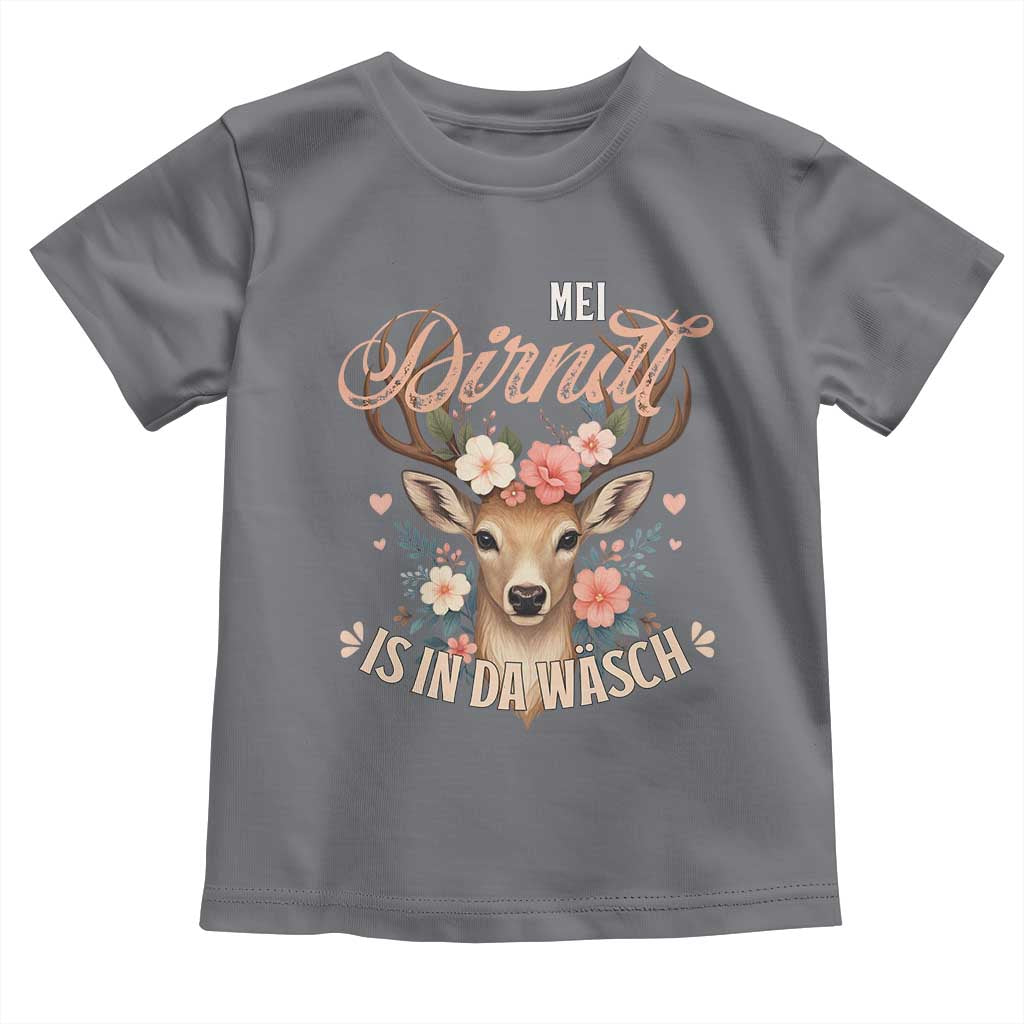 Funny Oktoberfest Deer Toddler T Shirt Mei Dirndl Is In Da Wasch German Bavarian Costume TS02 Charcoal Print Your Wear