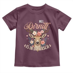 Funny Oktoberfest Deer Toddler T Shirt Mei Dirndl Is In Da Wasch German Bavarian Costume TS02 Maroon Print Your Wear
