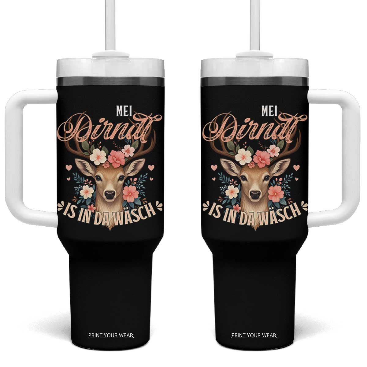 Funny Oktoberfest Deer Tumbler With Handle Mei Dirndl Is In Da Wasch German Bavarian Costume TS02 One Size: 40 oz Black Print Your Wear