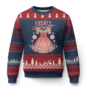 Funny Ersatz Backup Dirndl Oktoberfest Ugly Christmas Sweater Der Wille Zahlt Bavarian Festival Costume Humor TS02 Navy Red Print Your Wear