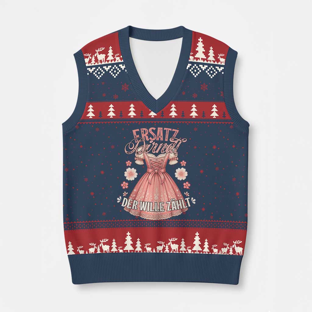 Funny Ersatz Backup Dirndl Oktoberfest V-Neck Knit Sweater Vest Der Wille Zahlt Bavarian Festival Costume Humor TS02 Navy Red Print Your Wear