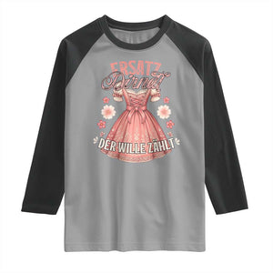 Funny Ersatz Backup Dirndl Oktoberfest Raglan Shirt Der Wille Zahlt Bavarian Festival Costume Humor TS02 Sport Gray Black Print Your Wear