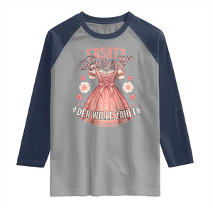 Funny Ersatz Backup Dirndl Oktoberfest Raglan Shirt Der Wille Zahlt Bavarian Festival Costume Humor TS02 Sport Gray Navy Print Your Wear