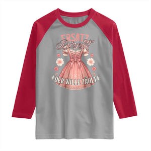 Funny Ersatz Backup Dirndl Oktoberfest Raglan Shirt Der Wille Zahlt Bavarian Festival Costume Humor TS02 Sport Gray Red Print Your Wear