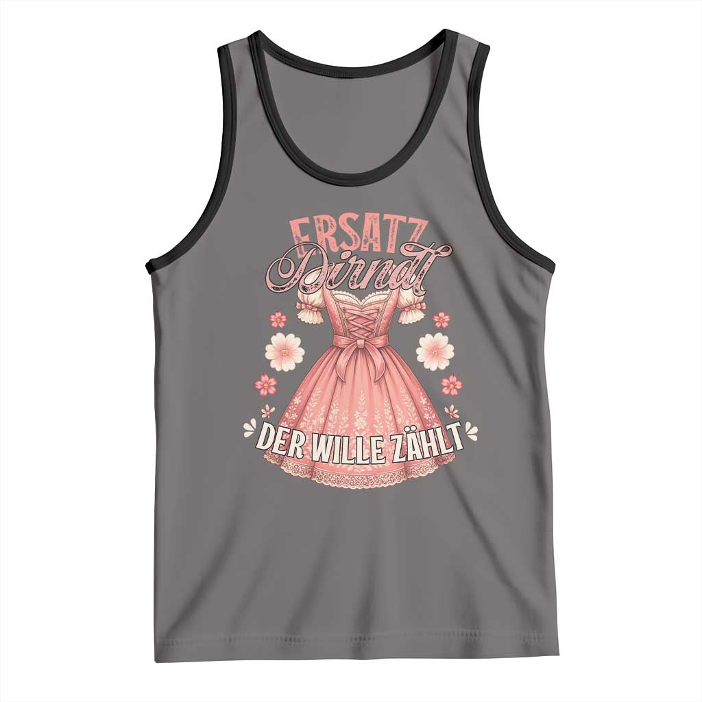 Funny Ersatz Backup Dirndl Oktoberfest Tank Top Der Wille Zahlt Bavarian Festival Costume Humor TS02 Deep Heather Black Print Your Wear