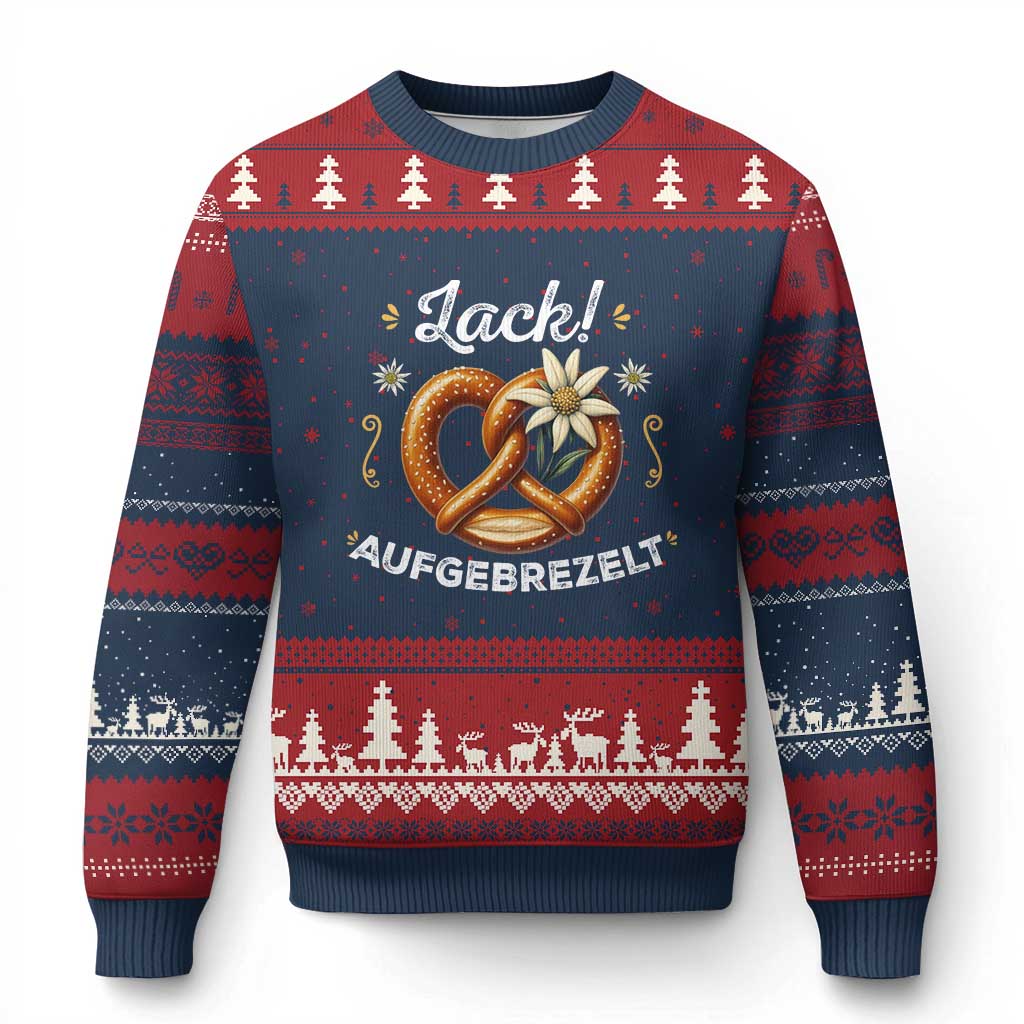 Zack Aufgebrezelt Oktoberfest Ugly Christmas Sweater Dress Up Funny Pretzel Edelweiss Bavarian Festival TS02 Navy Red Print Your Wear