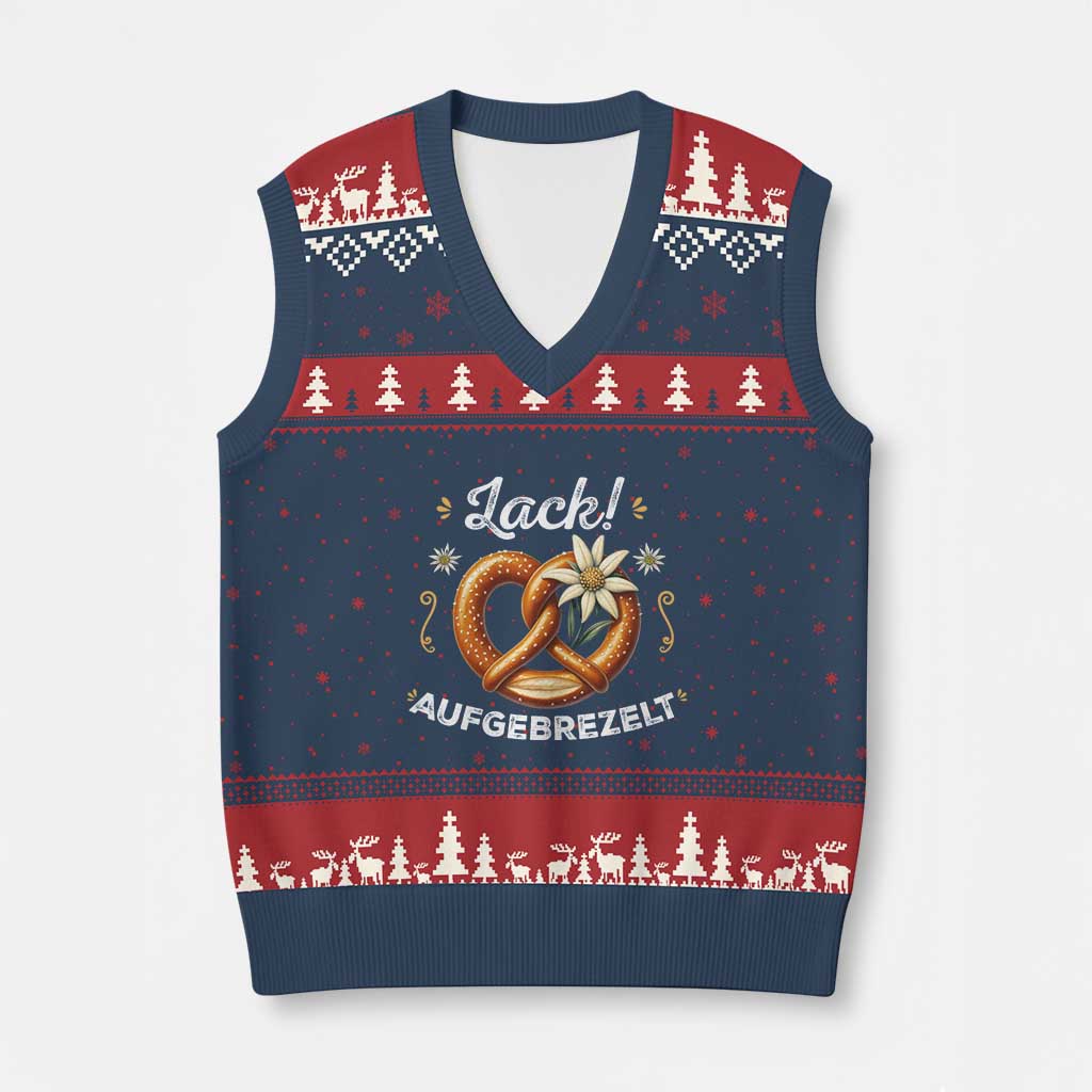 Zack Aufgebrezelt Oktoberfest V-Neck Knit Sweater Vest Dress Up Funny Pretzel Edelweiss Bavarian Festival TS02 Navy Red Print Your Wear