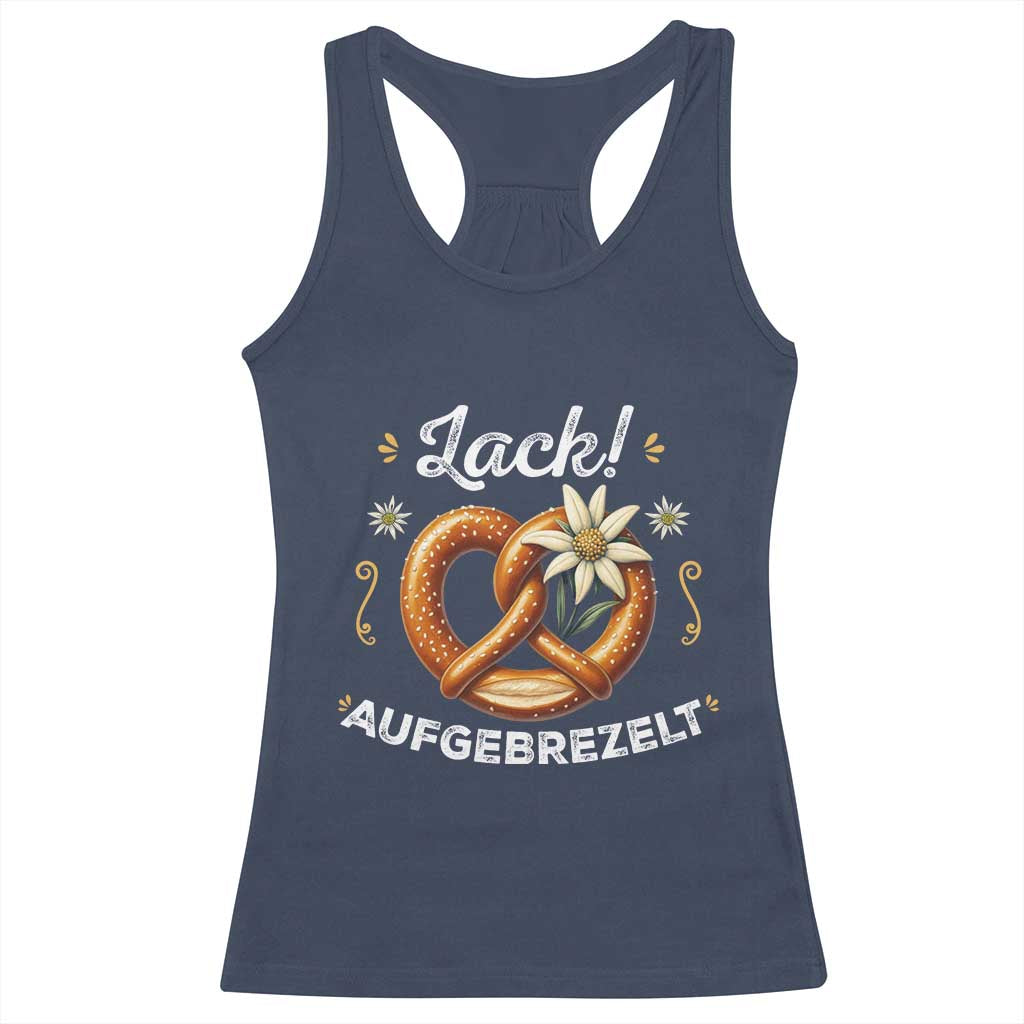 Zack Aufgebrezelt Oktoberfest Racerback Tank Top Dress Up Funny Pretzel Edelweiss Bavarian Festival TS02 Navy Print Your Wear