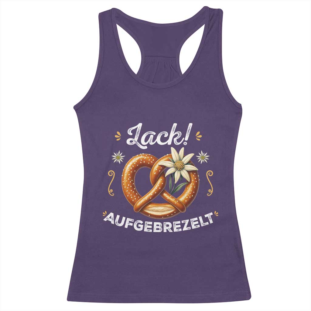 Zack Aufgebrezelt Oktoberfest Racerback Tank Top Dress Up Funny Pretzel Edelweiss Bavarian Festival TS02 Purple Print Your Wear
