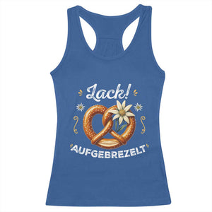 Zack Aufgebrezelt Oktoberfest Racerback Tank Top Dress Up Funny Pretzel Edelweiss Bavarian Festival TS02 Royal Blue Print Your Wear