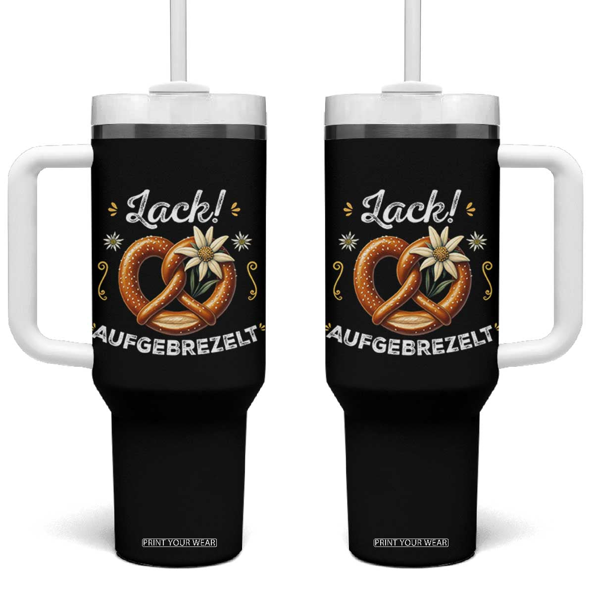 Zack Aufgebrezelt Oktoberfest Tumbler With Handle Dress Up Funny Pretzel Edelweiss Bavarian Festival TS02 One Size: 40 oz Black Print Your Wear