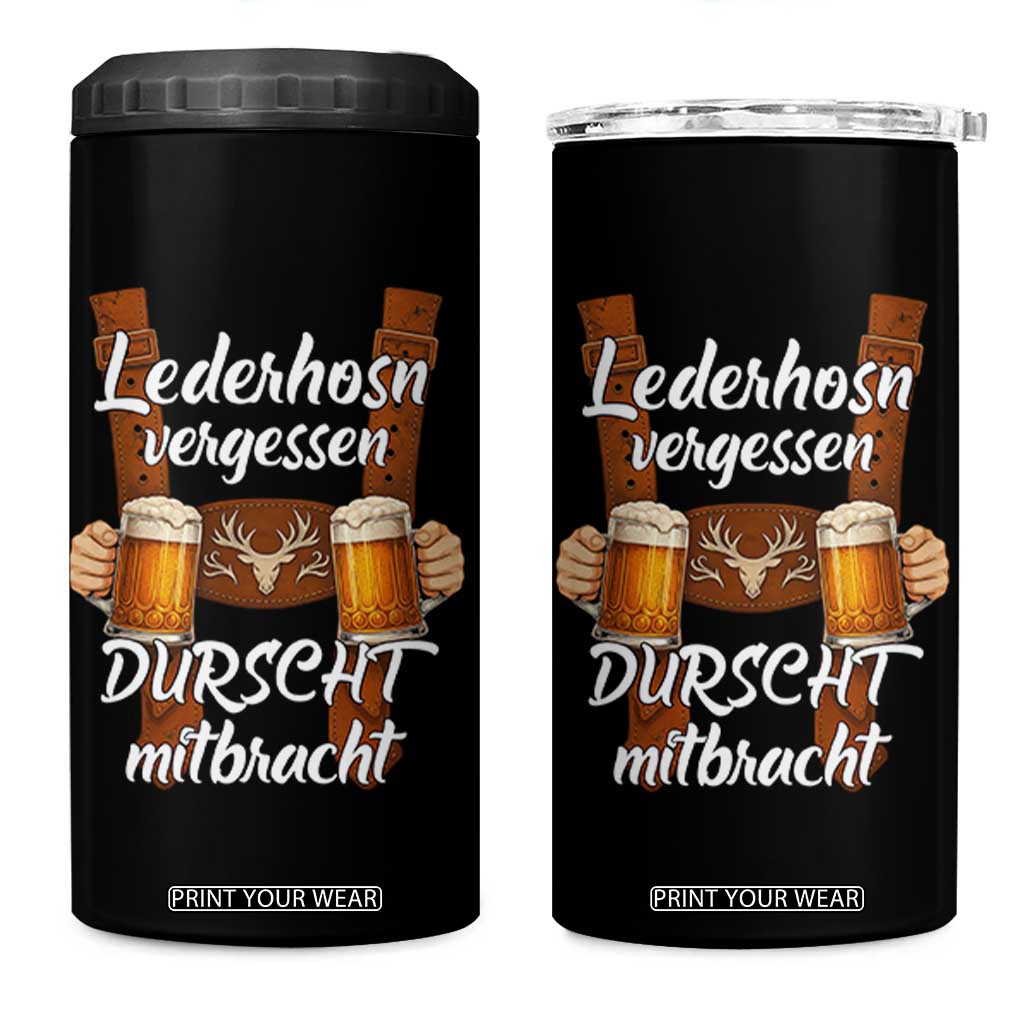 Lederhosen Forgotten Oktoberfest 4 in 1 Can Cooler Tumbler Durscht Mitbracht Funny Beer Drinking TS02 One Size: 16 oz Black Print Your Wear
