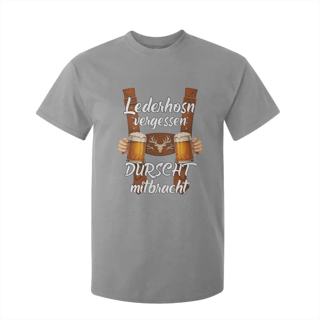 Lederhosen Forgotten Oktoberfest T Shirt For Kid Durscht Mitbracht Funny Beer Drinking TS02 Sport Gray Print Your Wear