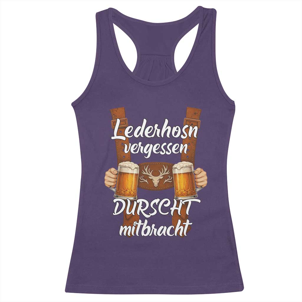 Lederhosen Forgotten Oktoberfest Racerback Tank Top Durscht Mitbracht Funny Beer Drinking TS02 Purple Print Your Wear