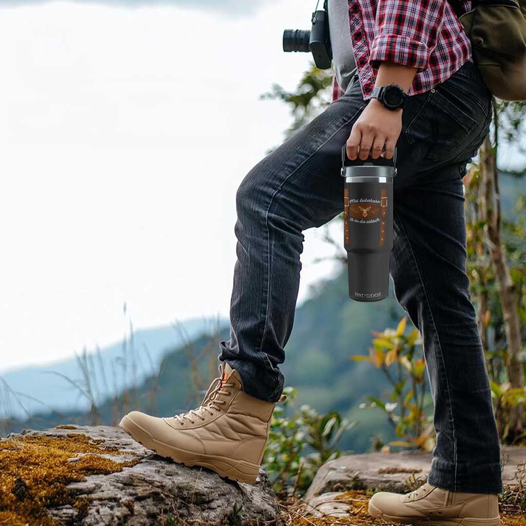 Funny Lederhosen Costume Alternative for Oktoberfest Flip Straw Tumbler Mei Lederhosn Is In Da Wasch TS02 Print Your Wear