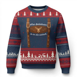 Funny Lederhosen Costume Alternative for Oktoberfest Ugly Christmas Sweater Mei Lederhosn Is In Da Wasch TS02 Navy Red Print Your Wear