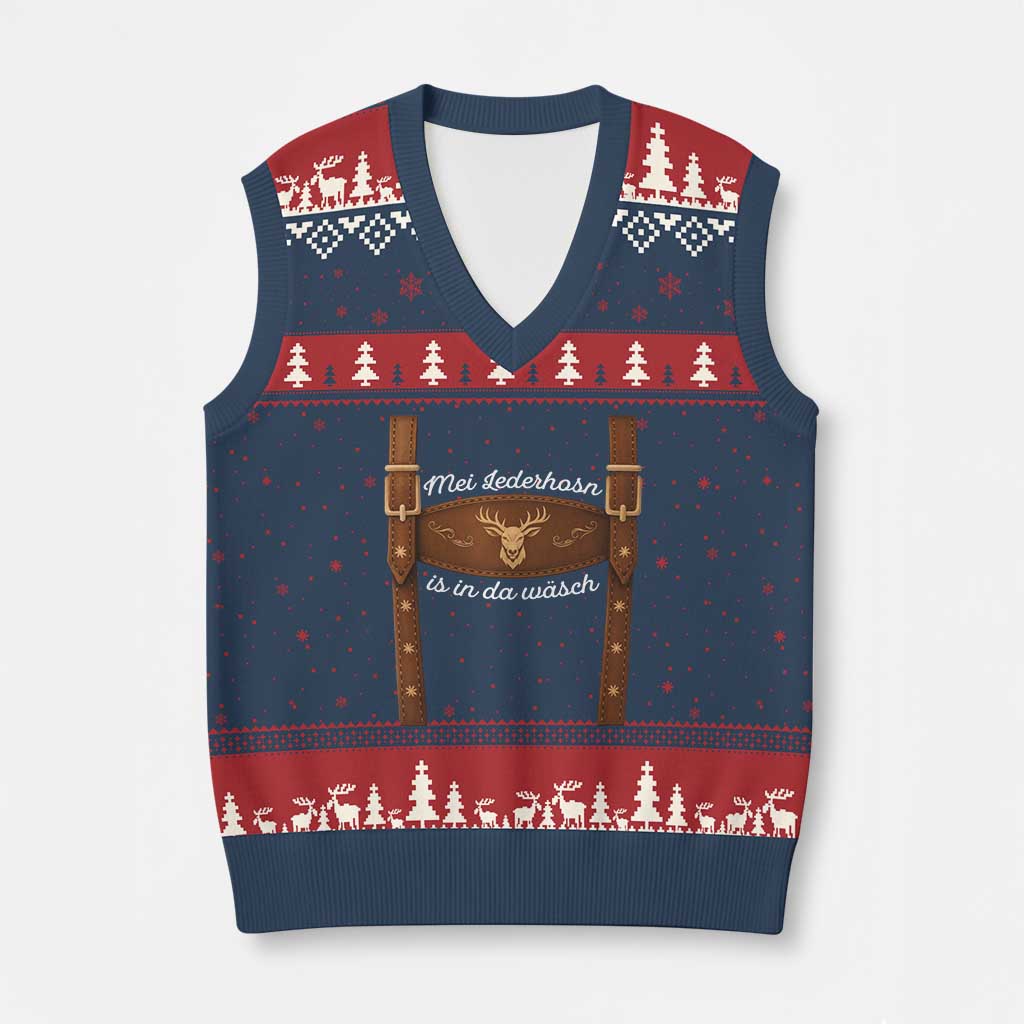Funny Lederhosen Costume Alternative for Oktoberfest V-Neck Knit Sweater Vest Mei Lederhosn Is In Da Wasch TS02 Navy Red Print Your Wear