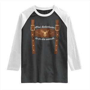 Funny Lederhosen Costume Alternative for Oktoberfest Raglan Shirt Mei Lederhosn Is In Da Wasch TS02 Black White Print Your Wear