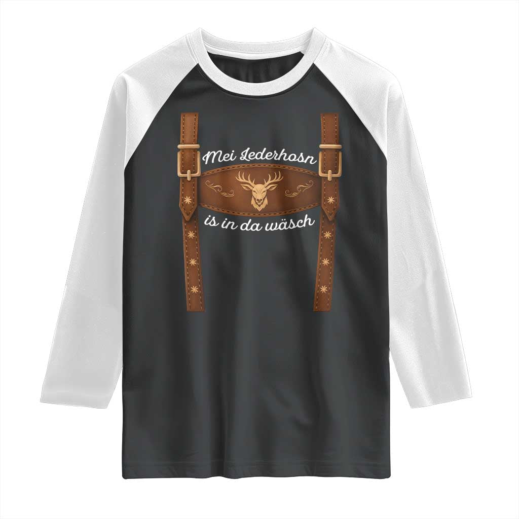 Funny Lederhosen Costume Alternative for Oktoberfest Raglan Shirt Mei Lederhosn Is In Da Wasch TS02 Black White Print Your Wear