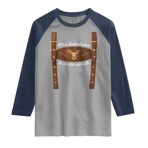 Funny Lederhosen Costume Alternative for Oktoberfest Raglan Shirt Mei Lederhosn Is In Da Wasch TS02 Sport Gray Navy Print Your Wear