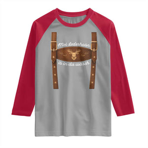 Funny Lederhosen Costume Alternative for Oktoberfest Raglan Shirt Mei Lederhosn Is In Da Wasch TS02 Sport Gray Red Print Your Wear
