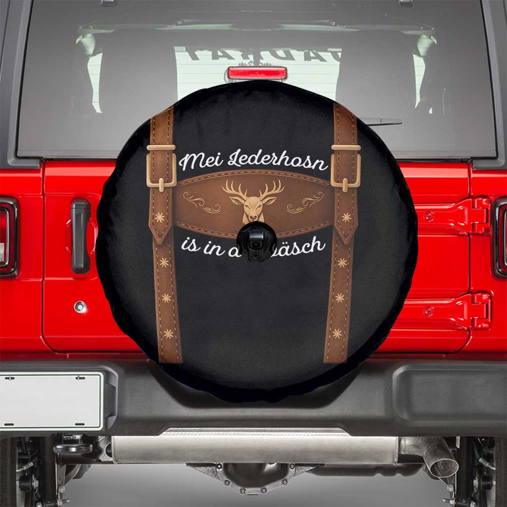 Funny Lederhosen Costume Alternative for Oktoberfest Spare Tire Cover Mei Lederhosn Is In Da Wasch TS02 Black Print Your Wear
